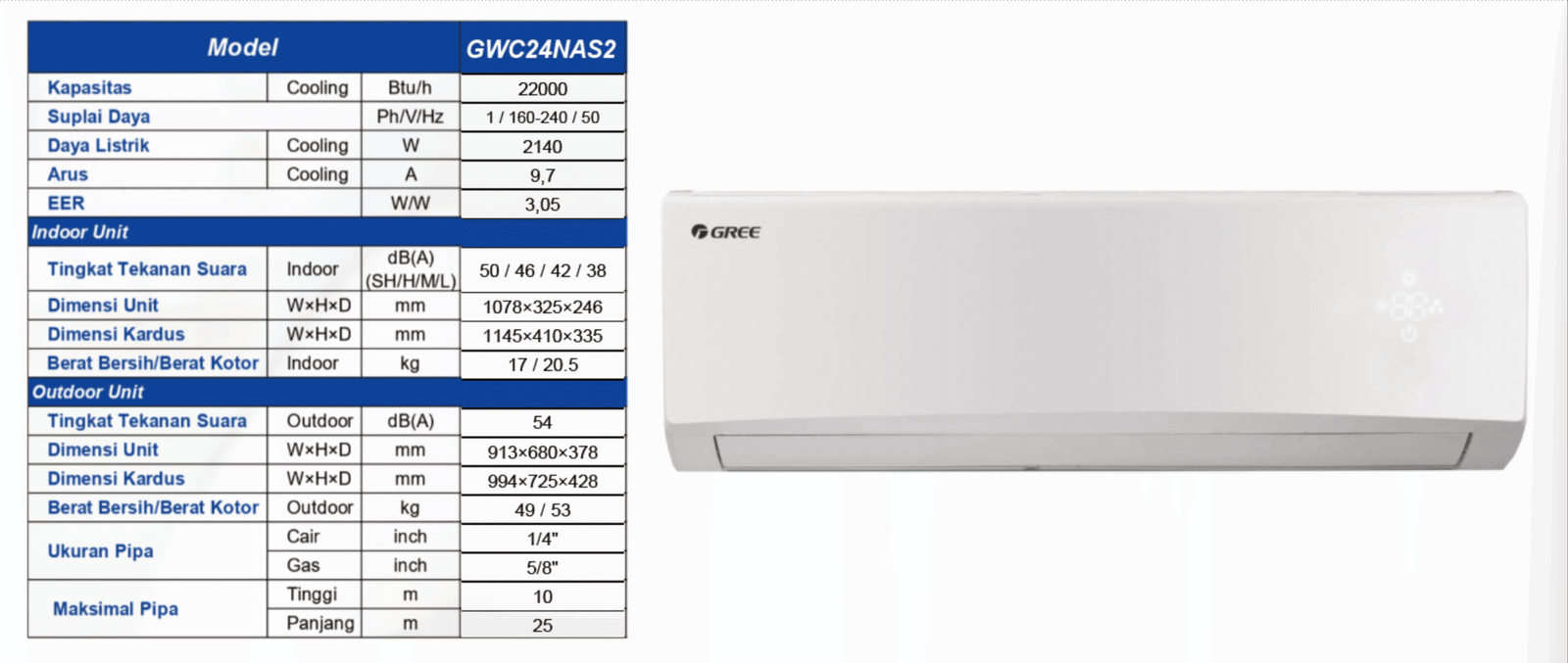 GREE 2,5 PK GWC24NAS